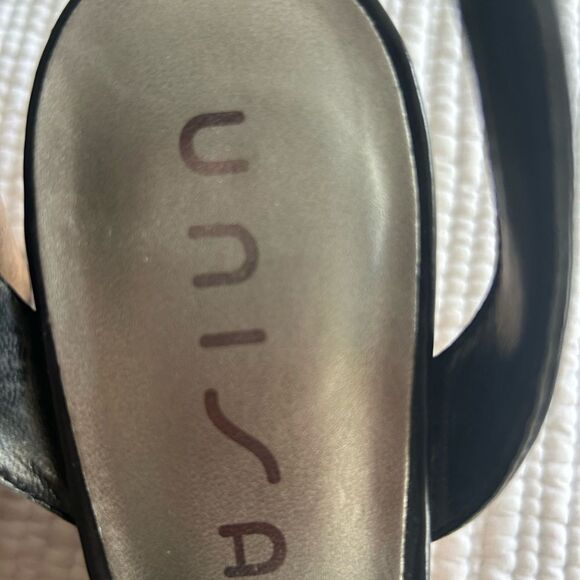 Unisa Women's Black & Sparkly Silver Braided Cork Wedge Strappy Sandals Size 8 - Picture 6 of 12